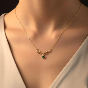 Antler Green Crystal Pendant Necklace Elegant Gold-Tone Antler Green Crystal Pendant Necklace