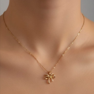 Bow Crystal Pendant Necklace Elegant Gold-Tone Bow Crystal Pendant Necklace