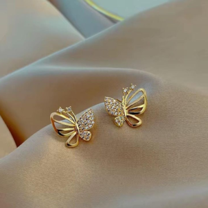 Butterfly Crystal Stud Earrings Elegant Gold-Tone Butterfly Crystal Stud Earrings