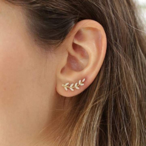 Crystal Leaf Climber Stud Earrings Elegant Gold-Tone Crystal Leaf Climber Stud Earrings