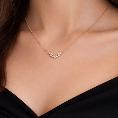 Elegant Gold-Tone Crystal Leaf Pendant Necklace