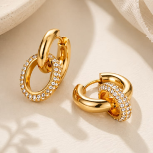 Elegant Gold-Tone Double Hoop Crystal Earrings