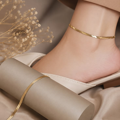 Minimalist Gold-Tone Herringbone Chain Anklet for Women