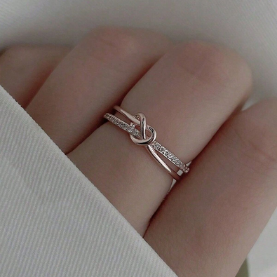 Knot Crystal Ring Elegant Silver-Tone Knot Crystal Ring