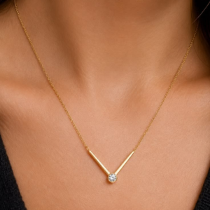 Elegant Gold-Tone Minimalist V-Bar Crystal Necklace