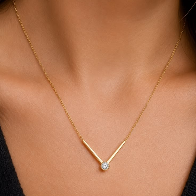 Elegant Gold-Tone Minimalist V-Bar Crystal Necklace