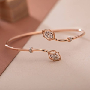 Elegant Rose Gold-Tone Leaf Crystal Bangle