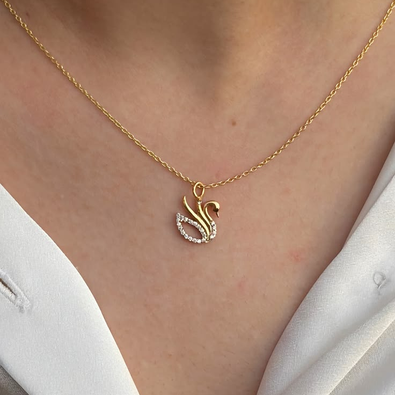 Elegant Gold-Tone Swan Crystal Pendant Necklace